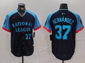 Men\'s Los Angeles Dodgers #37 Teoscar Hernandez Number Navy 2024 All Star Limited Stitched Jersey