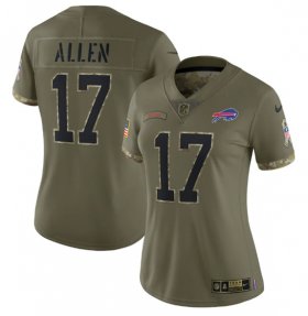 Wholesale Cheap Women\'s Buffalo Bills #17 Josh Allen 2022 Olive Salute To Service Limited Stitched Jersey(Run Small)