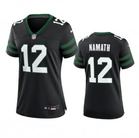 Cheap Women\'s New York Jets #12 Joe Namath Black 2024 Football Stitched Jersey(Run Small)