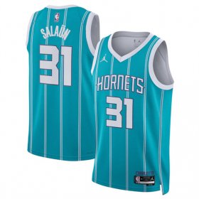 Cheap Men\'s Charlotte Hornets #31 Tidjane Salaun Teal 2024 Draft Icon Edition Stitched Basketball Jersey