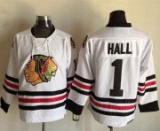 Wholesale Cheap Blackhawks #1 Glenn Hall White CCM Throwback Stitched NHL Jersey