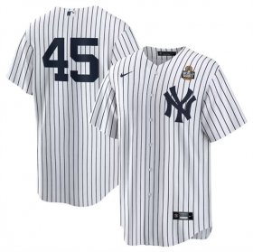 Cheap Men\'s New York Yankees #45 Gerrit Cole White 2024 World Series Cool Base Stitched Baseball Jersey