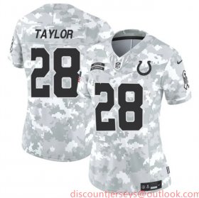 Cheap Women\'s Indianapolis Colts #28 Jonathan Taylor 2024 F.U.S.E Arctic Camo Salute To Service Limited Stitched Jersey(Run Small)