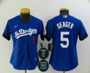 Wholesale Cheap Women's Los Angeles Dodgers #5 Corey Seager Blue #2 #20 Patch City Connect Number Cool Base Stitched Jersey