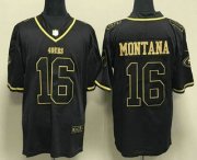 Wholesale Cheap Men's San Francisco 49ers #16 Joe Montana Black Gold Stitched Jersey