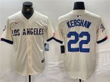 Wholesale Cheap Men's Los Angeles Dodgers #22 Clayton Kershaw Cream Stitched Baseball Jersey