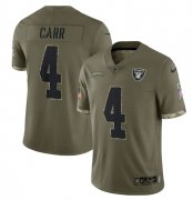 Wholesale Cheap Men's Las Vegas Raiders #4 Derek Carr 2022 Olive Salute To Service Limited Stitched Jersey