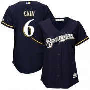 Wholesale Cheap Brewers #6 Lorenzo Cain Navy Blue Alternate Women's Stitched MLB Jersey