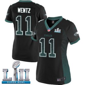 Wholesale Cheap Nike Eagles #11 Carson Wentz Black Alternate Super Bowl LII Women\'s Stitched NFL Elite Drift Fashion Jersey