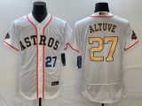 Wholesale Cheap Men's Houston Astros #27 Jose Altuve Number 2023 White Gold World Serise Champions Patch Flex Base Stitched Jersey1