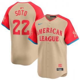 Cheap Men\'s American League #22 Juan Soto Cream 2024 All-Star Limited Stitched Baseball Jersey