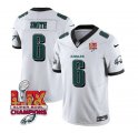 Cheap Men's Philadelphia Eagles #6 DeVonta Smith White 2025 Eagles Logo Super Bowl LIX Patch New F.U.S.E. Vapor Untouchable Limited Football Stitched Jersey