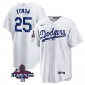 Cheap Men's Los Angeles Dodgers #25 Tommy Edman White 2024 World Series Champions Cool Base Stitched Baseball Jersey