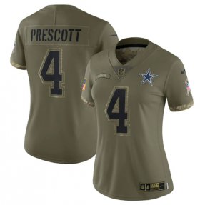 Wholesale Cheap Women\'s Dallas Cowboys #4 Dak Prescott 2022 Olive Salute To Service Limited Stitched Jersey(Run Small)