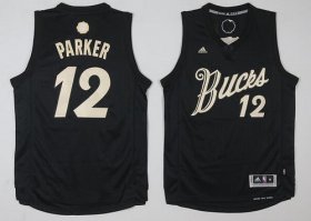 Wholesale Cheap Men\'s Milwaukee Bucks #12 Jabari Parker adidas Black 2016 Christmas Day Stitched NBA Swingman Jersey