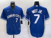 Cheap Men's Kansas City Royals #7 Bobby Witt Jr Number Blue Cool Base Stitched MLB Jersey