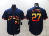 Wholesale Cheap Men's Houston Astros #27 Jose Altuve Number Navy Blue Rainbow Stitched MLB Cool Base Nike Jersey