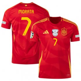 Men\'s Spain Team #7 Alvaro Morata Scarlet 2024 Home Soccer Jersey