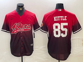 Cheap Men\'s San Francisco 49ers #85 George Kittle Red Black With Patch Cool Base Stitched Baseball Jersey