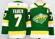 Cheap Men's Minnesota Wild #7 Brock Faber Green 2024-25 Alternate With A Patch Stitched Hockey Jersey