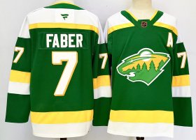 Cheap Men\'s Minnesota Wild #7 Brock Faber Green 2024-25 Alternate With A Patch Stitched Hockey Jersey