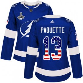 Cheap Adidas Lightning #13 Cedric Paquette Blue Home Authentic USA Flag Women\'s 2020 Stanley Cup Champions Stitched NHL Jersey