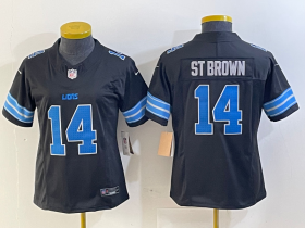 Cheap Women\'s Detroit Lions #14 Amon Ra St Brown Limited Black 2024 FUSE Vapor Jersey