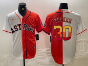 Cheap Men's Houston Astros #30 Kyle Tucker White Orange Split Stitched Baseball Jersey