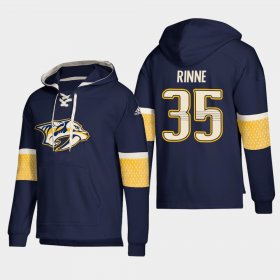 Wholesale Cheap Nashville Predators #35 Pekka Rinne Navy adidas Lace-Up Pullover Hoodie