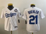 Cheap Women's Los Angeles Dodgers #21 Walker Buehler White 2024 World Series Cool Base Stitched Baseball Jersey(Run Small)