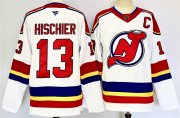 Cheap Men's New Jersey Devils #13 Nico Hischier White 2024-25 With C Patch Stitched Hockey Jersey