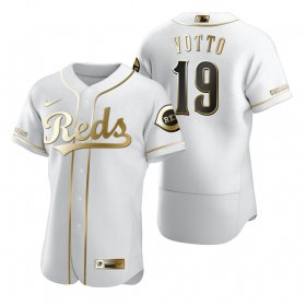 Wholesale Cheap Cincinnati Reds #19 Joey Votto White Nike Men\'s Authentic Golden Edition MLB Jersey