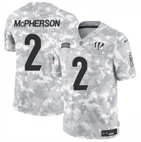 Cheap Men\'s Cincinnati Bengals #2 Evan McPherson 2024 F.U.S.E Arctic Camo Salute To Service Limited Stitched Football Jersey