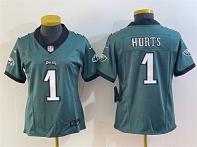 Cheap Women\'s Philadelphia Eagles #1 Jalen Hurts Green 2023 F.U.S.E. Vapor Untouchable Limited Stitched Football Jersey(Run Small)