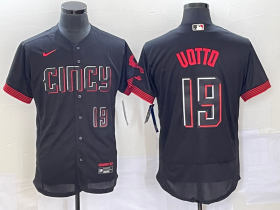 Wholesale Cheap Men\'s Cincinnati Reds #19 Joey Votto Number Black 2023 City Connect Flex Base Stitched Jersey 2