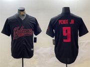 Cheap Men's Atlanta Falcons #9 Michael Penix Jr. Black With Patch Cool Base Stitched Baseball Jersey