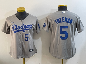 Cheap Women\'s Los Angeles Dodgers #5 Freddie Freeman Number Grey Cool Base Stitched Jerseys