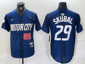 Cheap Men\'s Detroit Tigers #29 Tarik Skubal Number 2024 Navy City Connect Cool Base Limited Stitched Jersey