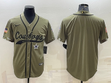 Wholesale Cheap Men's Dallas Cowboys Blank Olive Salute to Service Cool Base Stitched Baseball Jersey