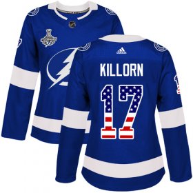 Cheap Adidas Lightning #17 Alex Killorn Blue Home Authentic USA Flag Women\'s 2020 Stanley Cup Champions Stitched NHL Jersey