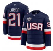 Cheap Men's USA #21 Dylan Larkin Navy 2025 4 Nations Face-Off Stitched Jersey