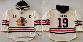 Wholesale Cheap Blackhawks #19 Jonathan Toews Cream Heavyweight Pullover Hoodie Stitched NHL Jersey