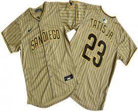 Cheap Men\'s San Diego Padres #23 Fernando Tatis Jr Khaki Pinstripe Limited Stitched Jersey