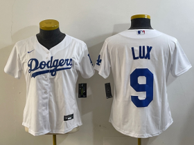 Cheap Women\'s Los Angeles Dodgers #9 Gavin Lux White Stitched Cool Base Nike Jersey