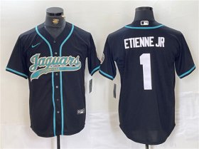 Wholesale Cheap Men\'s Jacksonville Jaguars #1 Travis Etienne Jr. Black With Patch Cool Base Baseball Stitched Jersey