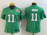 Women's Philadelphia Eagles #11 A. J. Brown Green 2025 Super Bowl LIX Patch F.U.S.E. Throwback Vapor Untouchable Limited Stitched Football Jersey(Run Small)