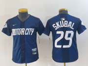 Wholesale Cheap Women's Detroit Tigers #29 Tarik Skubal Navy 2024 City Connect Cool Base Limited Stitched Jersey