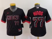 Youth Cincinnati Reds #77 Rece Hinds Number Black 2023 City Connect Cool Base Stitched Jersey