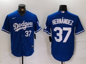 Men\'s Los Angeles Dodgers #37 Teoscar Hernandez Number Blue Cool Base Stitched Jerseys