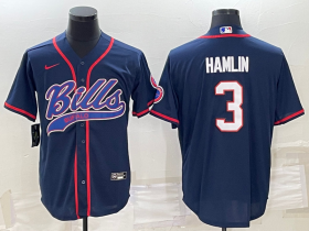 Wholesale Cheap Men\'s Buffalo Bills #3 Damar Hamlin Navy Blue With Patch Cool Base Stitched Baseball Jersey